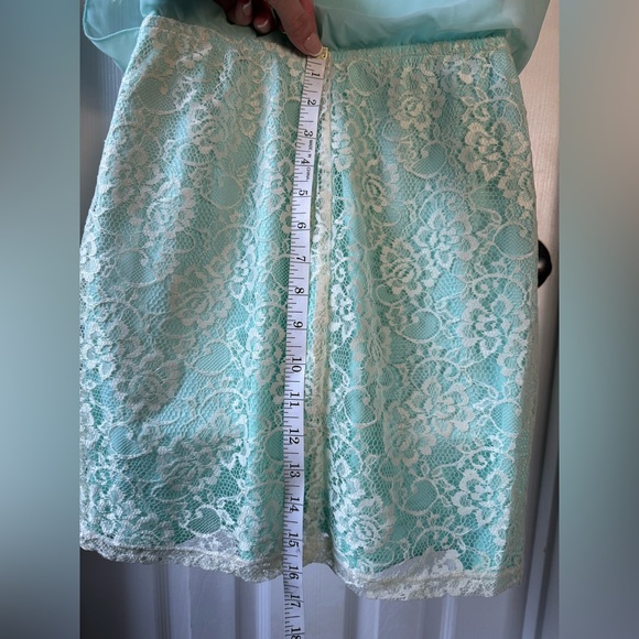 Beautiful aqua lace skirt and chiffon top mini dress - Picture 5 of 11